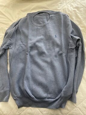 Polo Ralph Lauren Sweater Mens XL Blue Waffle Knit Pima Cotton Crewneck Pony